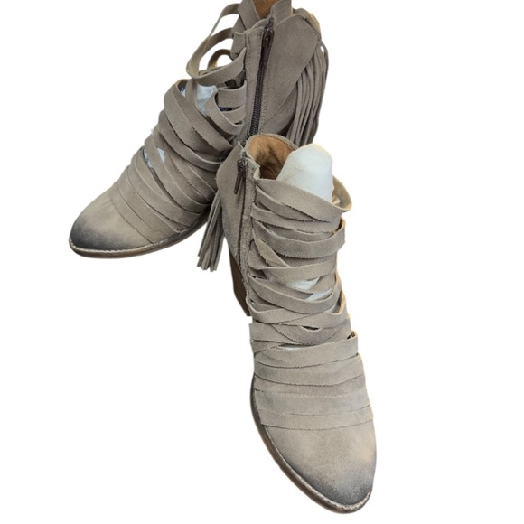 Jeffery Campbell Leather Strappy Boho Western Festival Fringed Boots - Picture 4 of 16